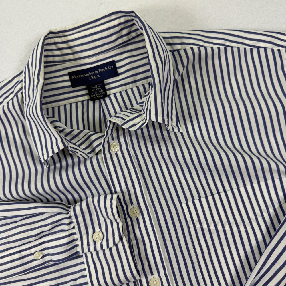 Vintage Abercrombie & Fitch Striped Button Down Shirt 17.5 Blue White Large Fit